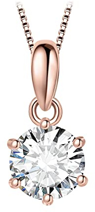 JewelryPalace Rund 1ct 1.5ct 2ct 3ct Moissanite Kette Anhänger, Simulierter Diamant Braut Schmuck Set, Halskette Damen Silber 925 Collier Damen mit Stein, Schmuck Mädchen Frauen Rosegold Gold 45CM
