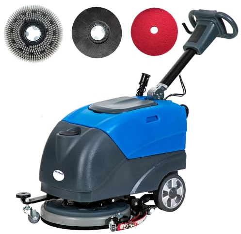 Emotor Walk Behind 15 Brush Floor Scrubber Machine, Battery Powered Hand-Push Commercial Industrial Floor Scrubber Machine 34.65''X22.83''X26.77'' (Blue)