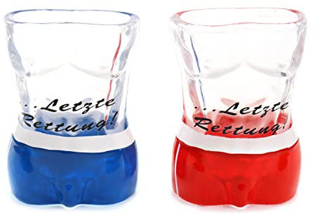 ELLUG 2er Set Schnapsglas mit Badeshorts/Männer-Oberkörper letzte Rettung H: 6,5cm Füllmenge: 2cl/20ml