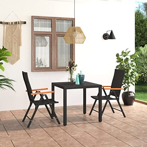 Homgoday Gartenmöbel-Set, 3-teilig, Schwarz und Braun, Gartenmöbel-Set für den Außenbereich, Tisch und Stühle, Tisch mit Stühlen für den Außenbereich, Tische und Stühle