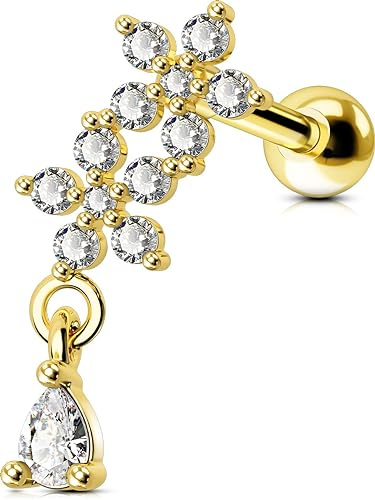 OUFER 16 G Dangle Helix piercingar kirurgiskt stål conch ring tragus studs blomma brosk öronpiercing örhänge CZ guld silver brosk örhänge öra lobe smycken, Rostfritt stål