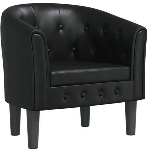vidaXL Sillón, Silla con Respaldo Reposabrazos, Butaca de Relax Descanso TV, Asiento para Salón Oficina Dormitorio, Cuero Sintético Negro