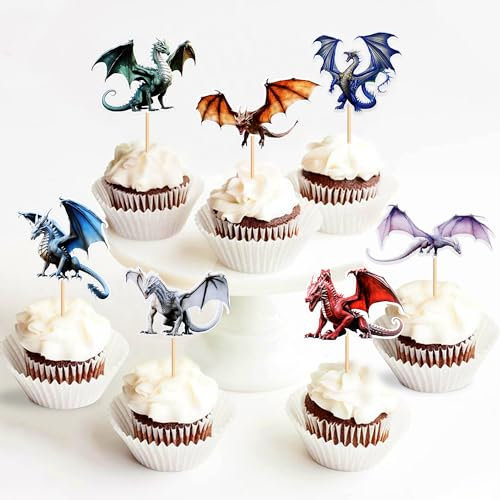 30 Stück Drache Thema Cupcake Topper Mythische Geschichten Tortendekoration Picks Realistische Kuchenaufsatz Tortendeko Junge Hochzeit Geburtstag Event Party Tiere Thema Party Dekoration Versorgung