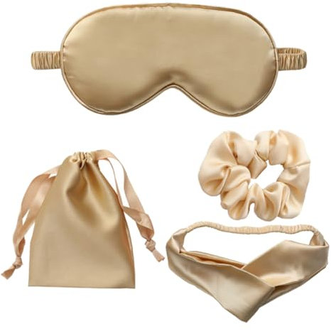 Housoutil 3sätze Teiliges Kunstseide Schlafmaske Haargummi Haarband Und Aufbewahrungstasche Praktisches Reise-kit Zur Stressreduktion Und Eines Erholsamen Schlafs