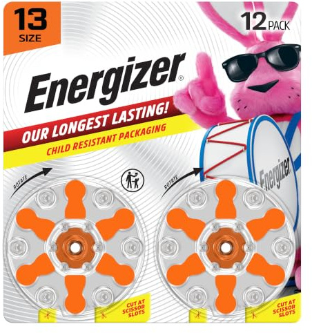 Energizer Hearing Aid Batteries Size 13, Orange Tab, 12 Pack