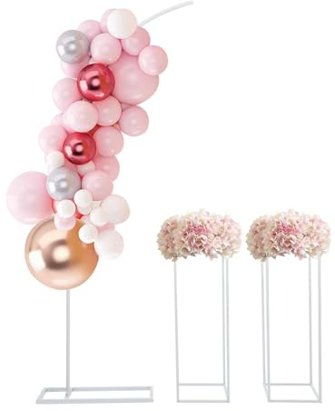 Metall Hochzeitsbogen Hintergrund Ständer, Halbe Bogen Ballon Stand und 2 Rechtecke Blumen Gestell Luftballon Rosenbogen Rahmen Set für Hochzeit, Party, Events Dekoration (Weiß, 27 * 27 * 80cm)