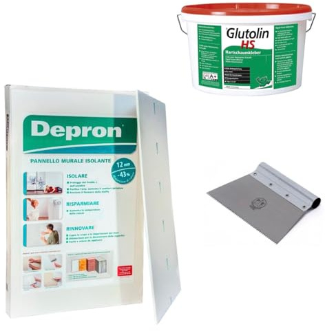 PELLECCHIA 1969 | KIT DEPRON MM 12 Pannello Isolante Depron 80 x 125 cm confezione da 10 pannelli (tot.10mq) + Colla Glutolin da 8 Kg + Spatola Dentata Pavan