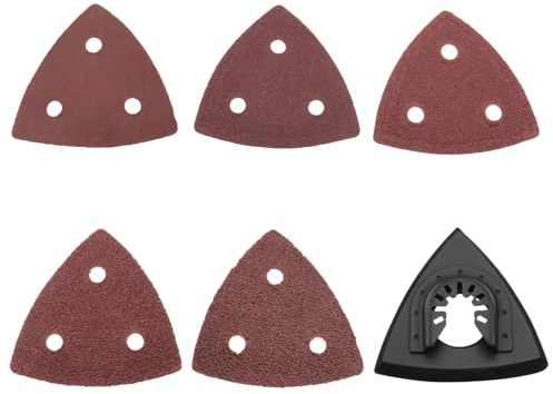 VGOL 100 Piezas Papel de Lija Triangular Y Una Bandeja de Lijado Triangular Papel de Lija Triangular de Grano 80x80 Mm 40/60/80/120/180 Papel de Lija de Cambio Rápido Compatible con Dewalt