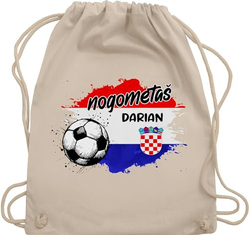 Turnbeutel Rucksack - 2026 Fussball WM Fanartikel - Personalisierbares Kroatien Motiv | Individuelles Hrvatska Design | Mit eigenem Namen | Croatia - Unisize - Naturweiß - name fußball kroatische