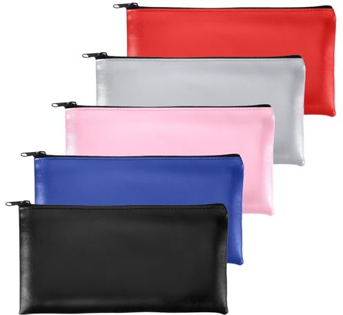 OEEYYT 5 Stück Geldtasche Banktasche, Geldmappe mit Reißverschluss, für Bargeld und Dokumente, für Business, Haushalt, Schule, A5 Dokumente (Schwarz, Blau, Rot, Hellgrau, Rosa)