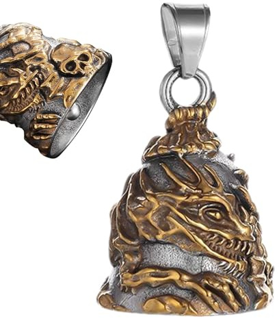 Fulenyi Portachiavi con drago scheletrico per moto, campanella, per motociclisti, guardia_n bell, portafortuna, campana, portachiavi, gold, Siehe Beschreibung