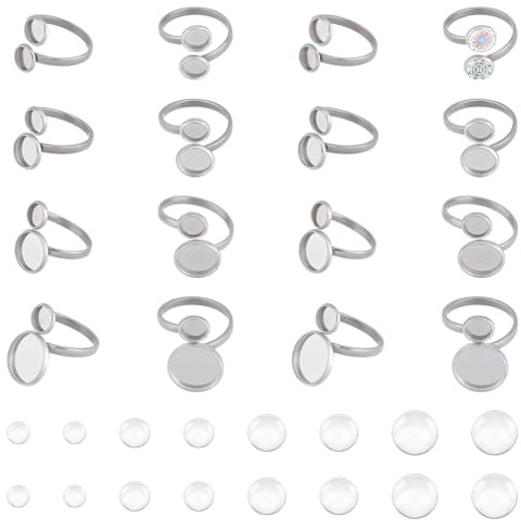 UNICRAFTALE Fingerring Rohling Verstellbare Manschettenring Fassungen Cabochon Ring Basis Edelstahl flache Runde Pad Ring Basis Beschläge Lünettenschale Für Schmuckherstellungszubehör