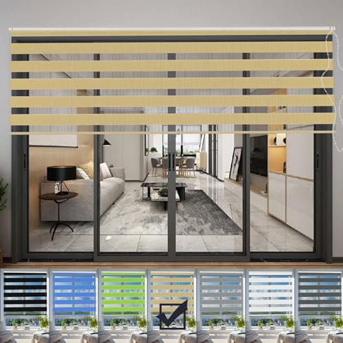 Doppelrollo Klemmfix Verdunkelung 35 x 180 cm Hitzeschutz Energiesparend Fensterrollo Zebrarollo Seitenzugrollo Inkl. Zubehör für Schlafzimmer Küche, Sandgelb