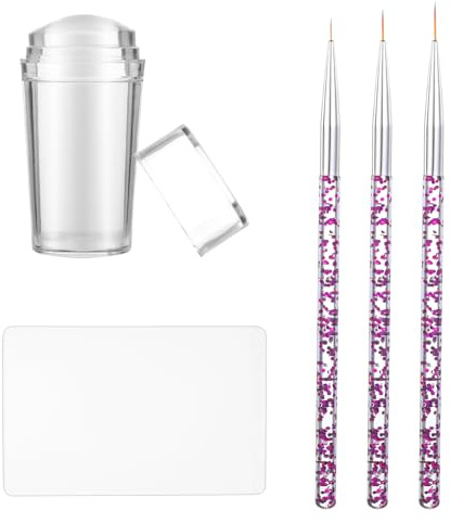 Transparenter Nagelstempel Clear Nail Stamper Nagel Klares Silikon Stempeln mit Schaber French Tip Silikon Jelly Nagel Stempel mit Nail Art Liner Pinsel Nail Pen Brushes für DIY Nail Art
