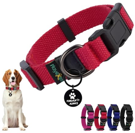 Welpenhalsband Welpen Halsbänder Verstellbares 25-40cm für Kleine Mittel Hunde Katzen Welpen Halsband Weiches Baumwollmaterial Hundehalsband mit Abnehmbaren Hundemarke für Training Ausführen（Rot-S）