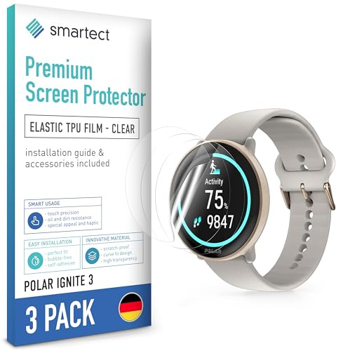smartect TPU Pellicola Protettiva 3 Pezzi per Polar Ignite 3 | Schermo Protettivo HD Anti Graffio, Senza Bolle, Ultra Trasparente, Compatible Impronte Digitali, Compatible Cover