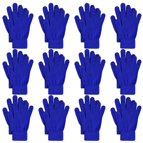 jiebor 12 Pairs Blue Winter Gloves Warm Gloves Knit Gloves for Women Men Teens Clod Weather (Blue, Small)