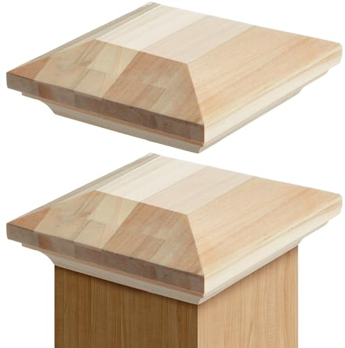 Sasylvia 2 Pcs 3.5 x 3.5 Wood Newel Post Cap Fence Post Cap for Topper Top Resistant Decking Caps for Indoor Outdoor Fences Decks and Mailboxes Cover