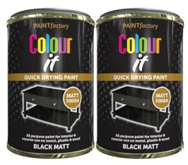 DIOXSTAR Black Matt Tin Paint, Matt Finish, Long-Lasting Protection, All Purpose Paint for Interior & Exterior Application, Wood, Metal, Plastic, Fast Drying, 300ml (2 PCS)