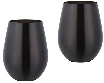 TEAHAHA Stainless Steel Stemless Wine Glass,500ml Metal Drinking Cups Set of 2,Unbreakable Outdoor Portable Wine Tumbler for The Pool, Camping,Cookouts, Travel,Father's Day, Oktoberfest (Black)