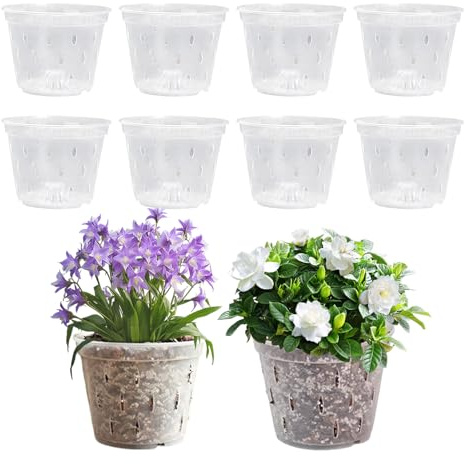 Xmart 10 Pièces Pot Transparent Orchidée Pots de Fleurs 11cm Pot Plastique Plante avec Trous de Drainage Pots Orchidee pour Bureau de Balcon Intérieur et Extérieur