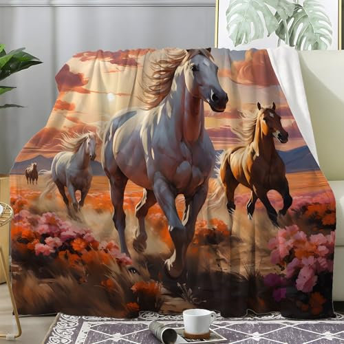 Aquarell Pferd Kuscheldecke Flauschig, Decke Fleecedecke Pferd, Weiche Warme Decke Wohndecke als Sofadecke Wolldecke Couchdecke Tagesdecke, Kleine 130x150 cm S-564