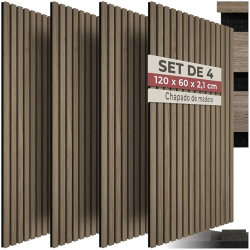 tectake® 3D Akustikpaneele 120 x 60 x 2,1 cm, Holz Optik Paneele, Wandpaneele in Holzoptik als Schallabsorber, Panels für Wohnzimmer, Küche, Wandverkleidung, Schallschutz - Eiche dunkel, 4er Set