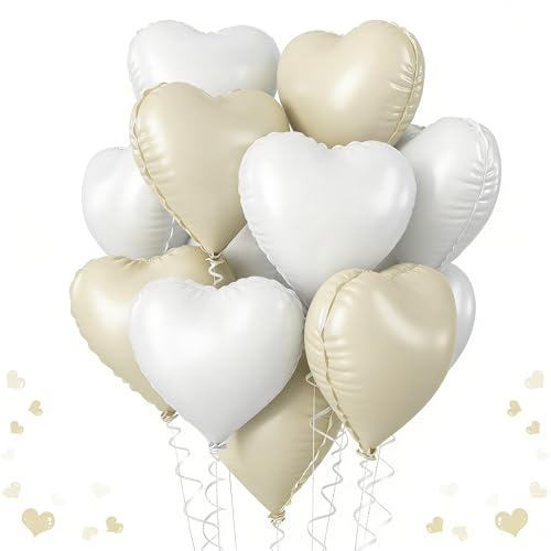Herz Folienballon 12 Stück,18 Zoll Herz Helium Luftballons Weiß Creme,Creme Weiß Herzluftballons Hochzeit, Herzballons Helium Herz Luftballon für Geburtstag Valentinstag Verlobung Muttertag