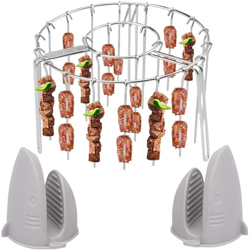 Al Pastor Spieß Ständer für Grill,48-in-1 Edelstahl Luft Fryer Spieß Rack mit Silikon Klammern,16×10 cm,Abnehmbare Sticks Vertikale Halterung für Foodi BBQ Grillen Küche Backofen
