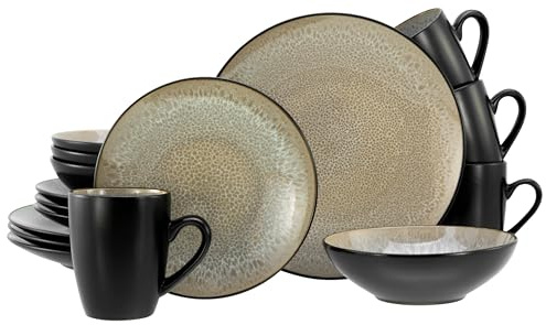 CreaTable, 24462, Serie Malmö Beige, 16-teiliges Geschirrset für 4 Personen, Kombiservice aus Steinzeug, spülmaschinen- und mikrowellengeeignet, Qualitätsproduktion
