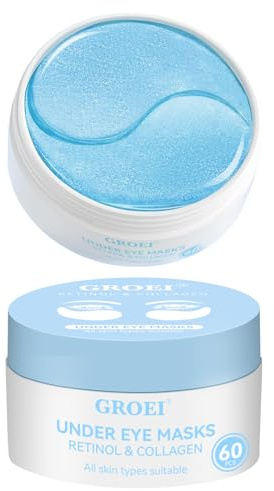 Blau Peptide Collagen Hydrogel Augenpads mit Koffein gegen Augenringe,Anti Aging Under, Augenringe Entfernen,Falten,Tränensäcke,Puffiness,Mindern Müde Augen, Collagen Under Eye Patches, 60 Stück