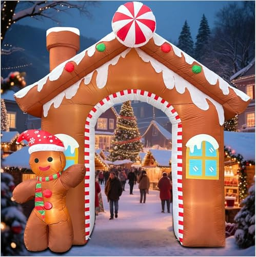 Arco de Navidad inflable para casa de jengibre de 3 m, con hombre de jengibre, decoración exterior con luces LED integradas para jardín, césped, fiestas de Navidad y otras ocasiones festivas