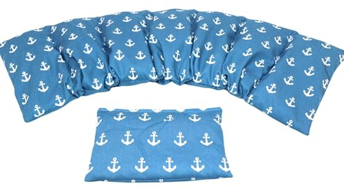 MARITIM ANKER Kirschkernkissen 2 er Set Langes 67 x 18 cm 7 Kammer + kleines Körnerkissen Wärmekissen XXL Schulterkissen Nackenkissen Mikrowelle + Backofen (Türkis Anker, Raps)