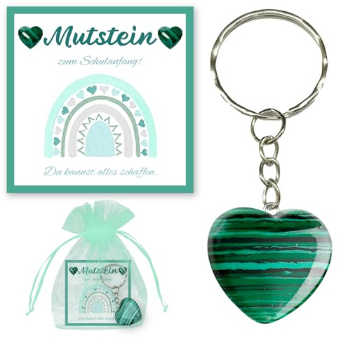 Znnhnn Mutstein für Kinder Einschulung, Glückssteine Schlüsselanhänger mit Grußkarte und Organza Beutel, Glücksbringer Kinder (Style6)