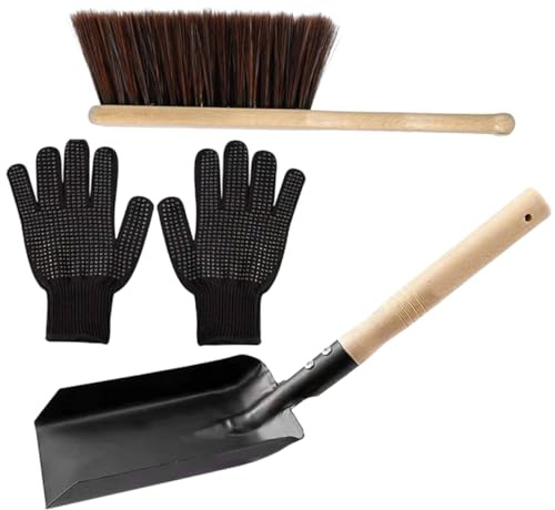 Alipis Ensemble Pelle Et Balayette Pour Cheminée Compacte 25 Cm Acier Au Carbone Et Bois Résistance Haute Température Outils Nettoyage Cheminée Domestique Kit 2 Pièces Pour Entretien Maison