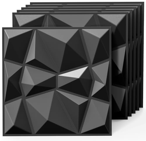 INMOZATA 3D-Wandpaneele für Innendekoration, 30 x 30 cm, PVC-Diamant-strukturierte Wandfliesen, 10 mm dick, wasserdicht, selbstklebend, 3D-Tapete für Wohnzimmer, Schlafzimmer, Schwarz, 12 Stück