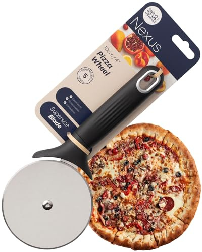 Nexus Pizzaschneider-Rad - Rollender Pizzaschneider mit Silikongriff und scharfer Edelstahlklinge Rutschfester Griff & Spülmaschinenfest Gleitet leicht durch Teig, Gebäck, Kruste, Schwarz Satin