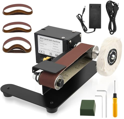 Mini-Elektro-Bandschleifer, 7-stufig einstellbare Poliermaschine, 250 W Polierbandschleifer mit 20 Stück 330x30 mm Schleifbändern, Schleif- und Polierscheiben