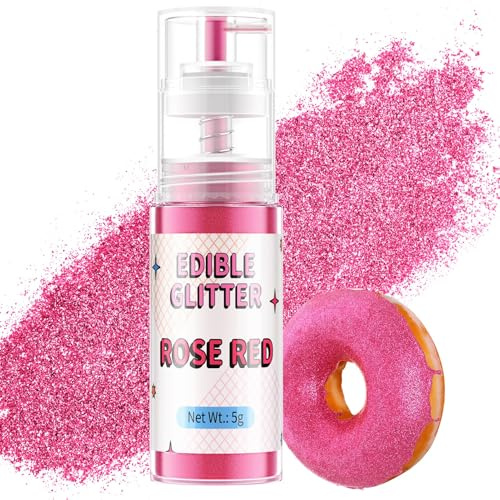 Waysroma Essbarer Glitzer Spray 5g Goldpuder Essbar für Backen Lebensmittel Glitzer für Getränke, Erdbeeren, Cupcakes, Osterkuchen, Fondant, Cocktails, Schokolade (Rosérot)