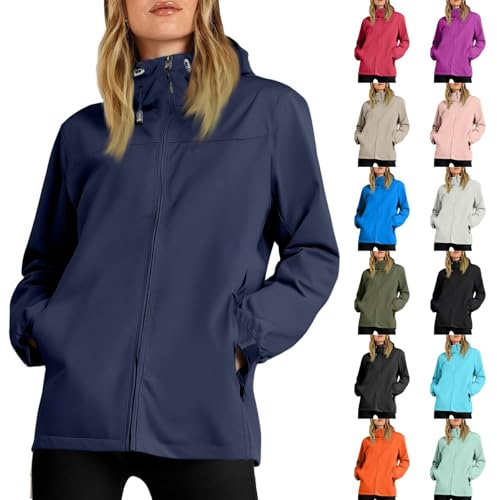 Veste Impermeable Femme Capuche Randonnée - Veste Pluie Femme Sport Hiver Ciré Parka Zippé Randonnée Mi Saison Coupe-Vent Automne Adulte Jacket 2025 Raincoat(Bleu foncé,S)