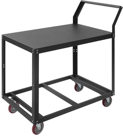 Mesa de trabajo con ruedas, 350 kg de carga, banco de trabajo de acero, carrito industrial, carro de transporte pesado con 4 ruedas y 2 frenos, mesa de trabajo de metal para taller, garaje, jardín