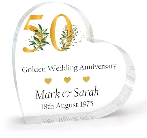 Personalisiertes Geschenk zur Goldenen Hochzeit für Paare, Ehemann, Ehefrau, Geschenke zum 50. Jahrestag für Eltern, Großeltern, Herzform, Acrylschild, Andenken