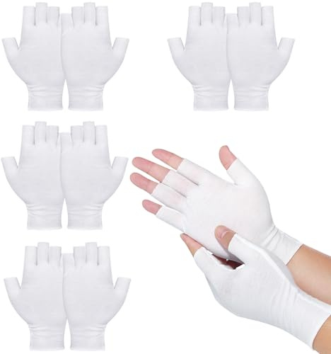 4 Pares de Guantes Algodon sin Dedos para el Eczema, Guantes de Algodón Blanco para las Manos Secas, Guante Hidratante para la Pantalla Táctil del spa Durante la Noche