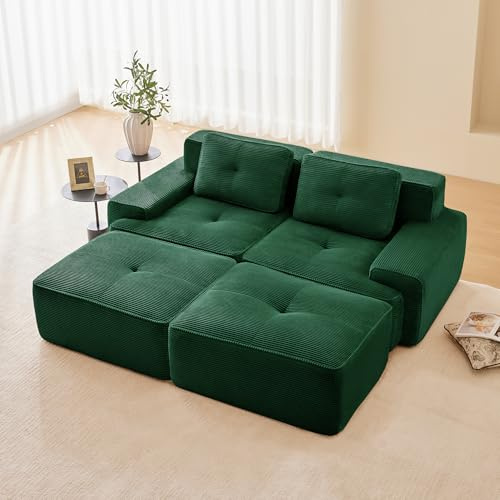 Luscriate Modernes Boneless Couch Sofa mit Hocker, Sofa mit schlaffunktion Couch Ohne, Couch Cloud Polstersofa, Green 2-Sitzer+2 (Green, 2S+2)