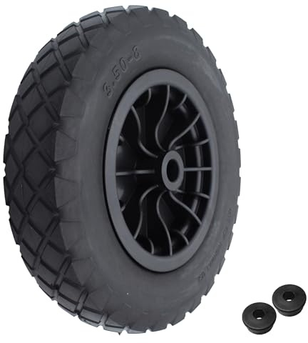 Replacement Wheelbarrow Wheel 33cm13 inch Puncture Proof Flat-Free | 3.50-8 Solid Tyre with Plastic Hub - 25mm & 13mm Bore