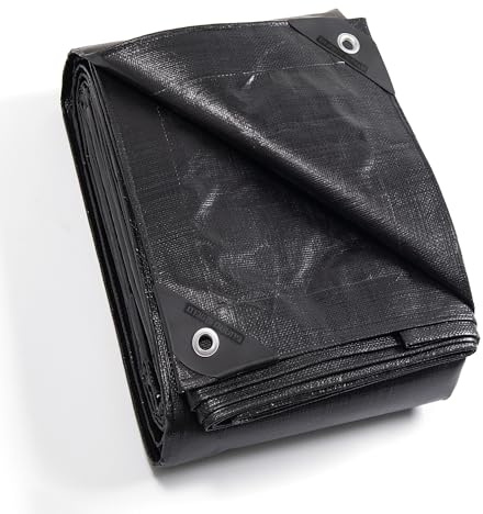 GUARD SHIELD Black Tarpaulin Waterproof Heavy Duty 2m x 2m Tarp with Eyelets UV Resistant Multipurpose for Outdoor 160g/m²