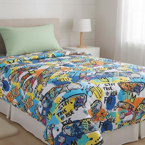 Piumino letto singolo 175x280 cm - Copriletto, Trapunta singola con stampa digitale - Piumoni singoli versatili e morbidi - Trapunta letto singolo ideale per cameretta Made in Italy (SKATE)