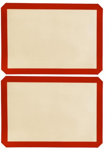 HOMSFOU Tappetini da Forno in Silicone 2 Pezzi 30x20 Cm Antiscivolo per Cucina Domestica, Fodera Teglia Antiaderente Riutilizzabile per Biscotti, Macarons e Dessert, Resistente Alte