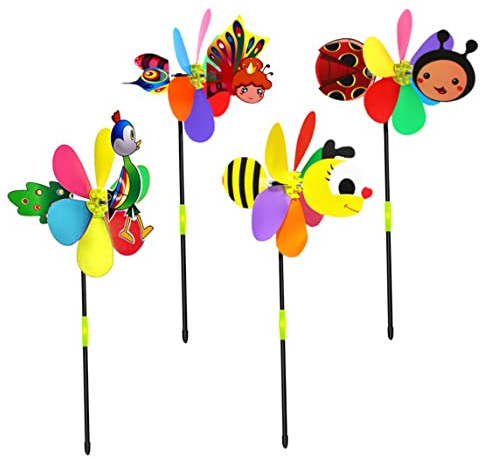 Vistnale Jouets de Moulin à Vent | Décor de Moulin à Vent Jardin, Jouet d'enfant en Plastique pour décoration Jardin et Cour, 4 pièces