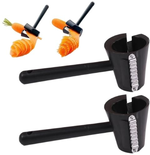 2PCS Carrot Curler and Peeler, 2 in 1 Spiral Funnel Flower Roller Carrot Spiral Shred Slicer Root Vegetables Fruits Slicer for Kitchen Black